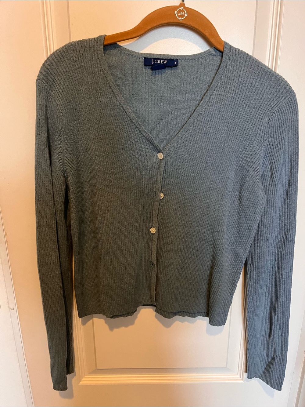 J.Crew Women's Ribbed V-Neck Button Cardigan - Blue